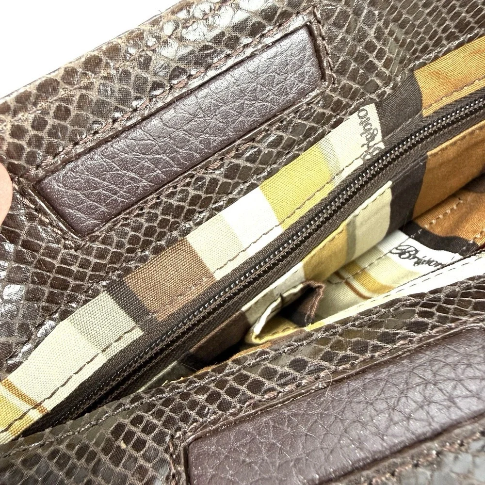 Brighton Embossed Snakeskin Hobo Handbag Brown Leather Shoulder Bag With Charm